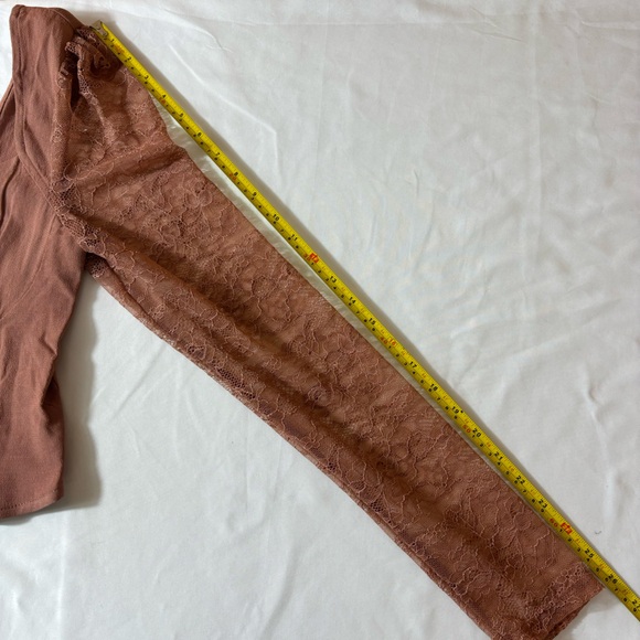 Wild Fable Top Cropped Lace Long Sleeves Dressy Blouse Shirt Brown Size Medium - Picture 13 of 14